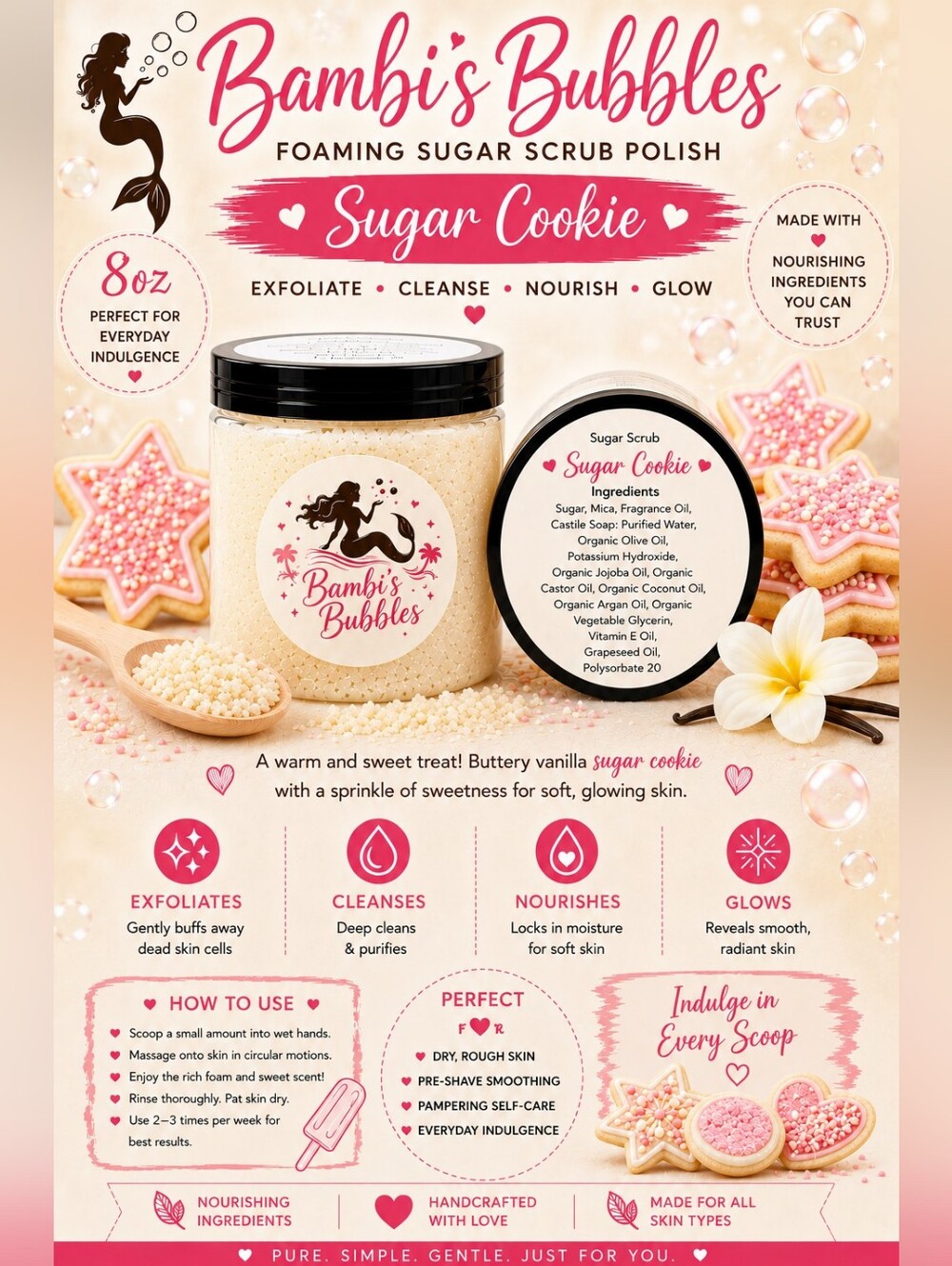 8oz New! Hand Crafted Sugar Cookie Foaming Sugar Scrub Polish
